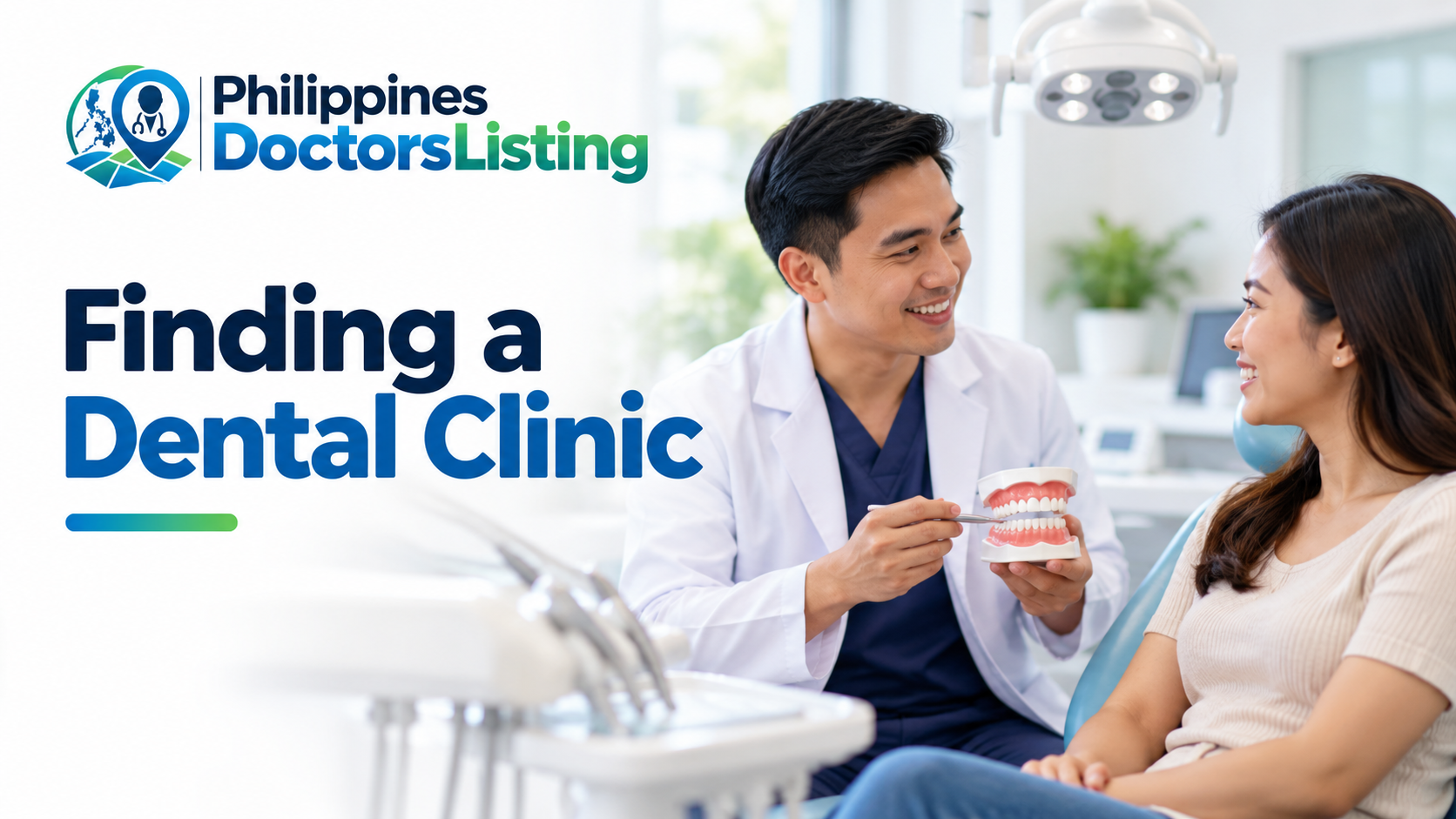 PDL dental-clinic guide with an illustrative dentist and patient