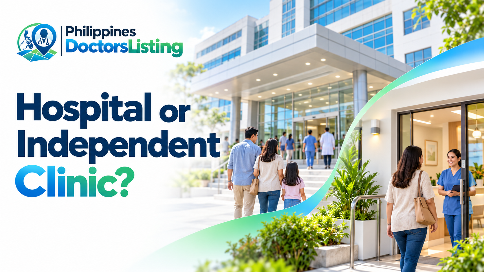 PDL guide comparing hospital and independent clinic settings, with illustrative buildings