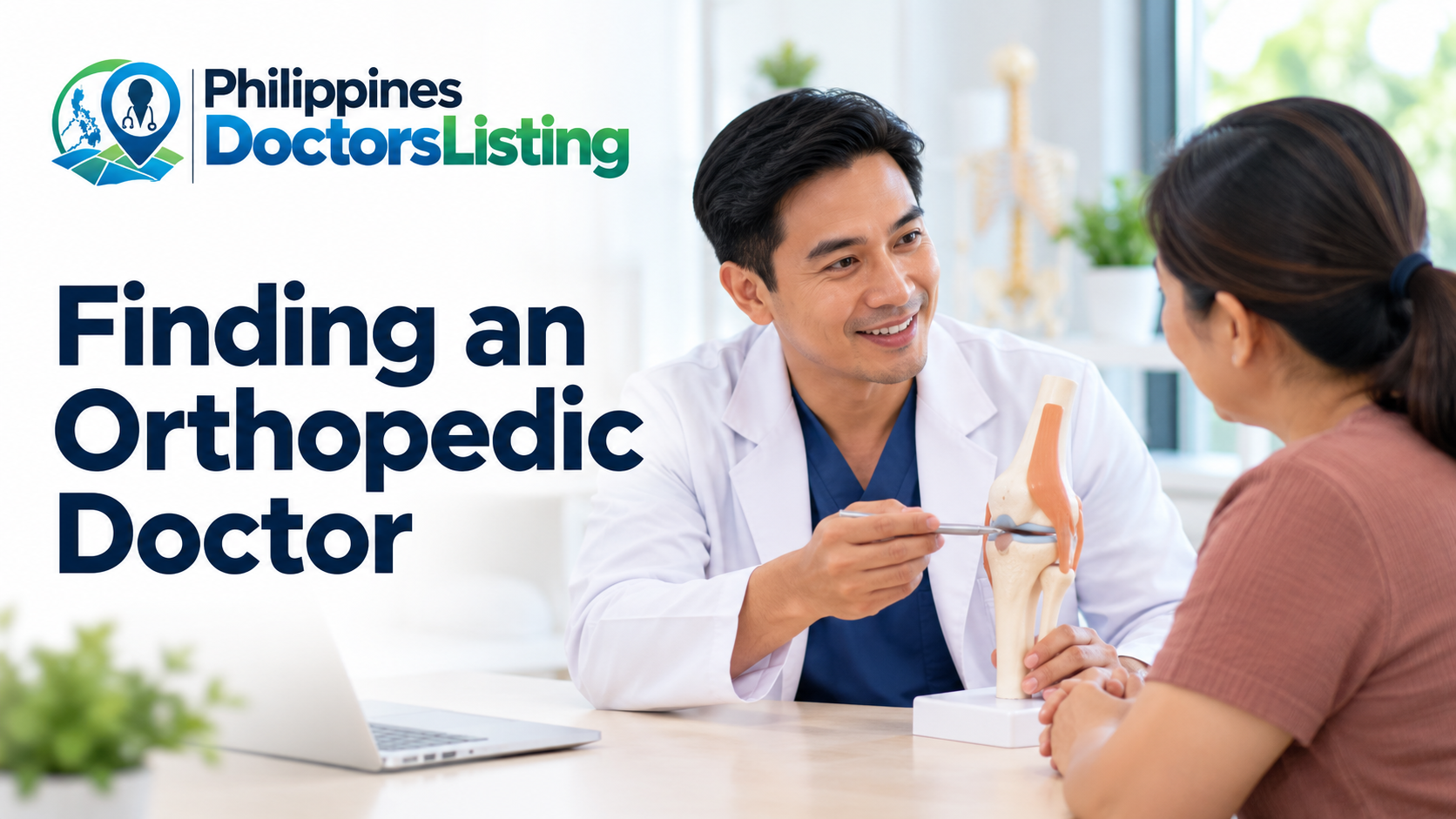 PDL orthopedic guide with an illustrative doctor explaining a knee model